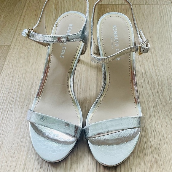 Kenneth Cole Shoes - Kenneth Cole New York Brandy 85 Ankle Strap High Heel Sandals Silver Size 7